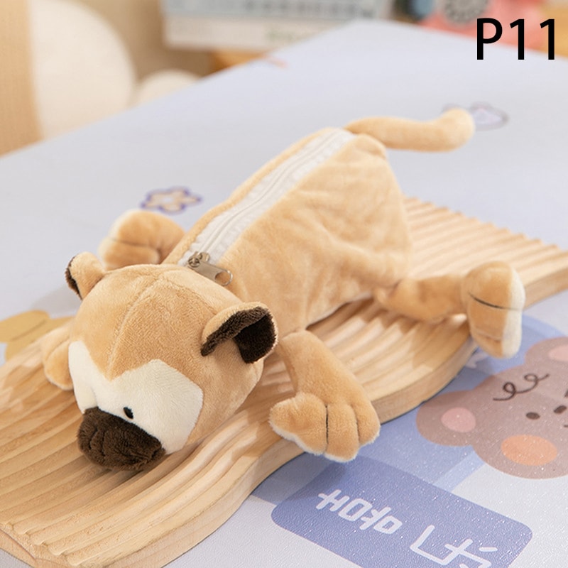 Plush Cartoon Animal Pen Case for Kids Elephant Lion Style, School Stationery Organizer Bag, Back to School Gift