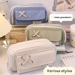 simple pencil case for school students, large capacity stationery organizer, office supplies storage bag