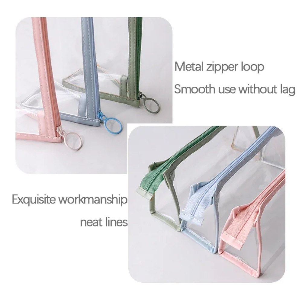 Large Capacity Transparent Pencil Case, Kawaii Pen Pouch, School Stationery Makeup Bag for Kids Teens Girls Boys