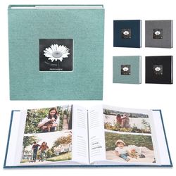 6 inch linen photo album, interleaf, children growth collection, writable memory book for family portrait keepsake