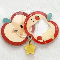 acrylic kpop idol photocard holder photo card protector cover with keychain, cartoon apple shaped mini album for bag