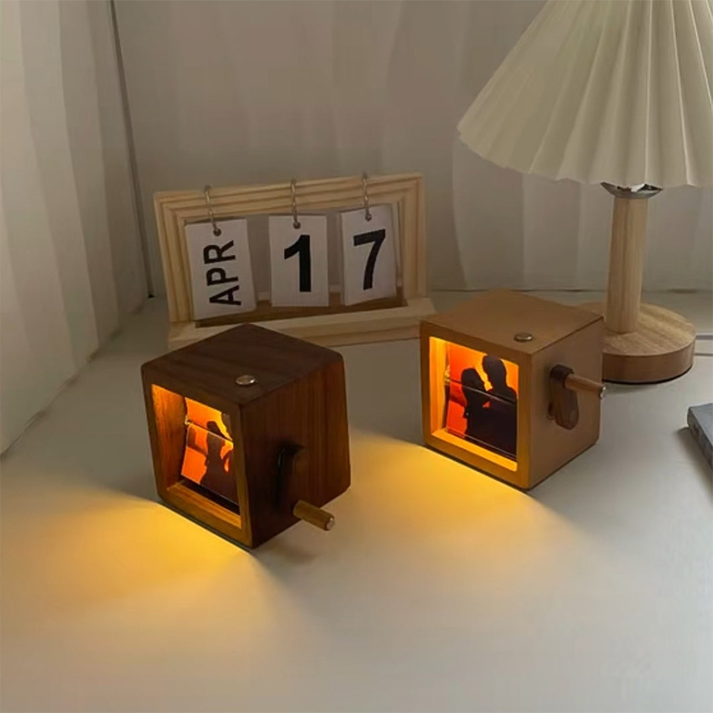 Custom Hand-Cranked Photo Flipbook Box, Personalized Valentines Day Gift with Solid Wood Frame