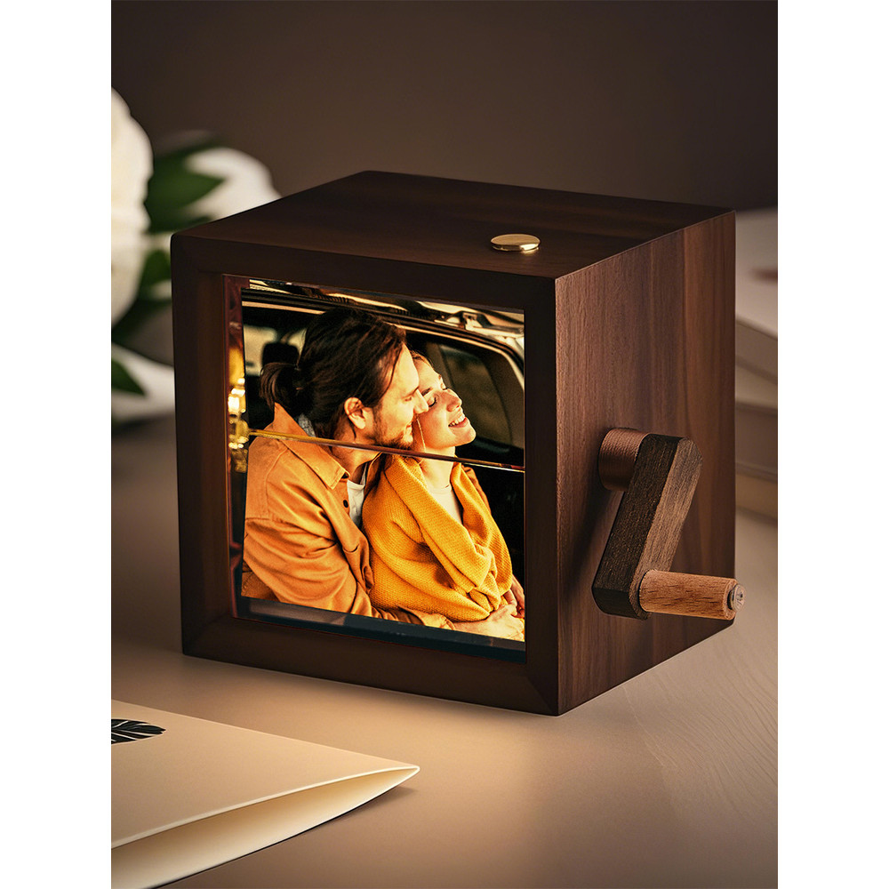 Custom Hand-Cranked Photo Flipbook Box, Personalized Valentines Day Gift with Solid Wood Frame