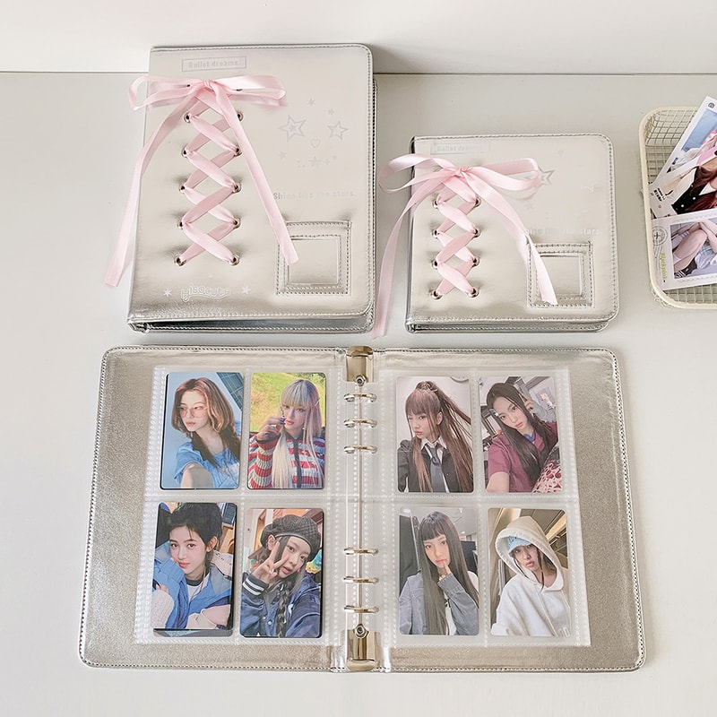 A5 A7 Silver PU Leather Photocard Binder Album, Pink Bowtie Decor for Instax Mini, Photos, Cards & Scrapbooking