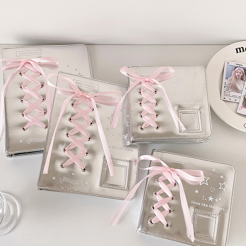 A5 A7 Silver PU Leather Photocard Binder Album, Pink Bowtie Decor for Instax Mini, Photos, Cards & Scrapbooking
