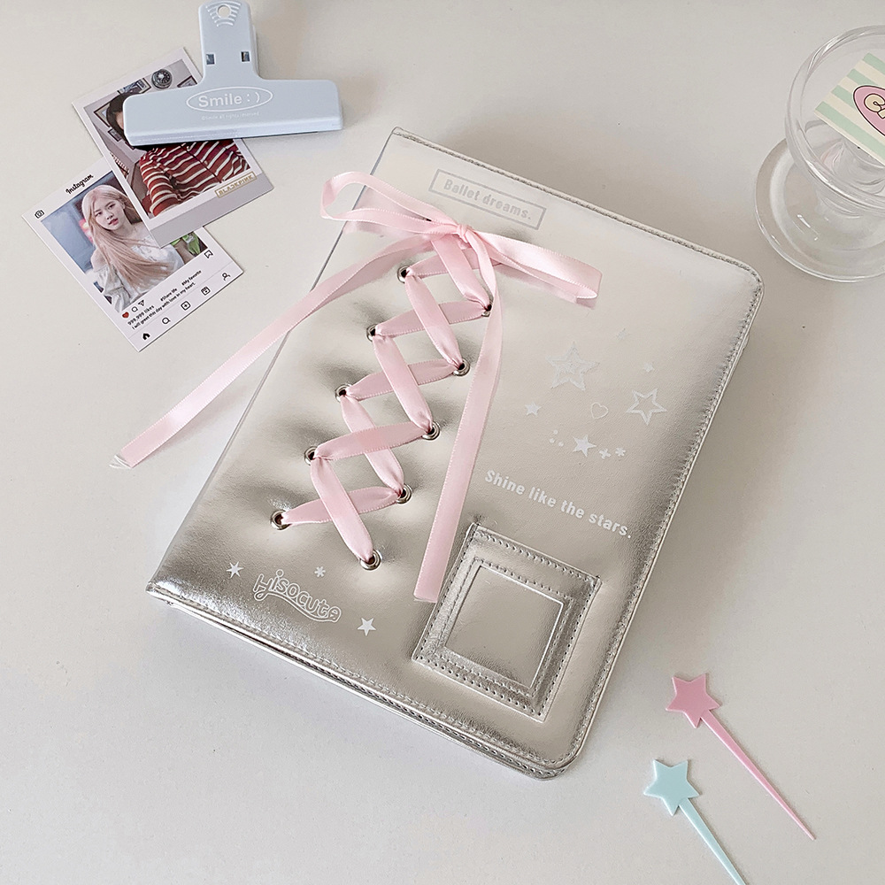A5 A7 Silver PU Leather Photocard Binder Album, Pink Bowtie Decor for Instax Mini, Photos, Cards & Scrapbooking