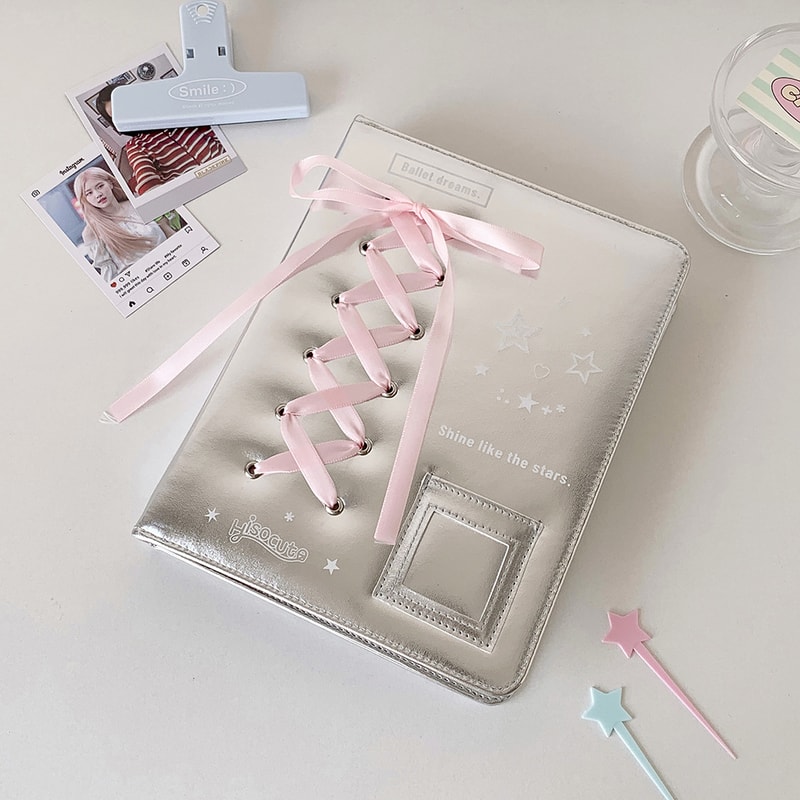 A5 A7 Silver PU Leather Photocard Binder Album, Pink Bowtie Decor for Instax Mini, Photos, Cards & Scrapbooking