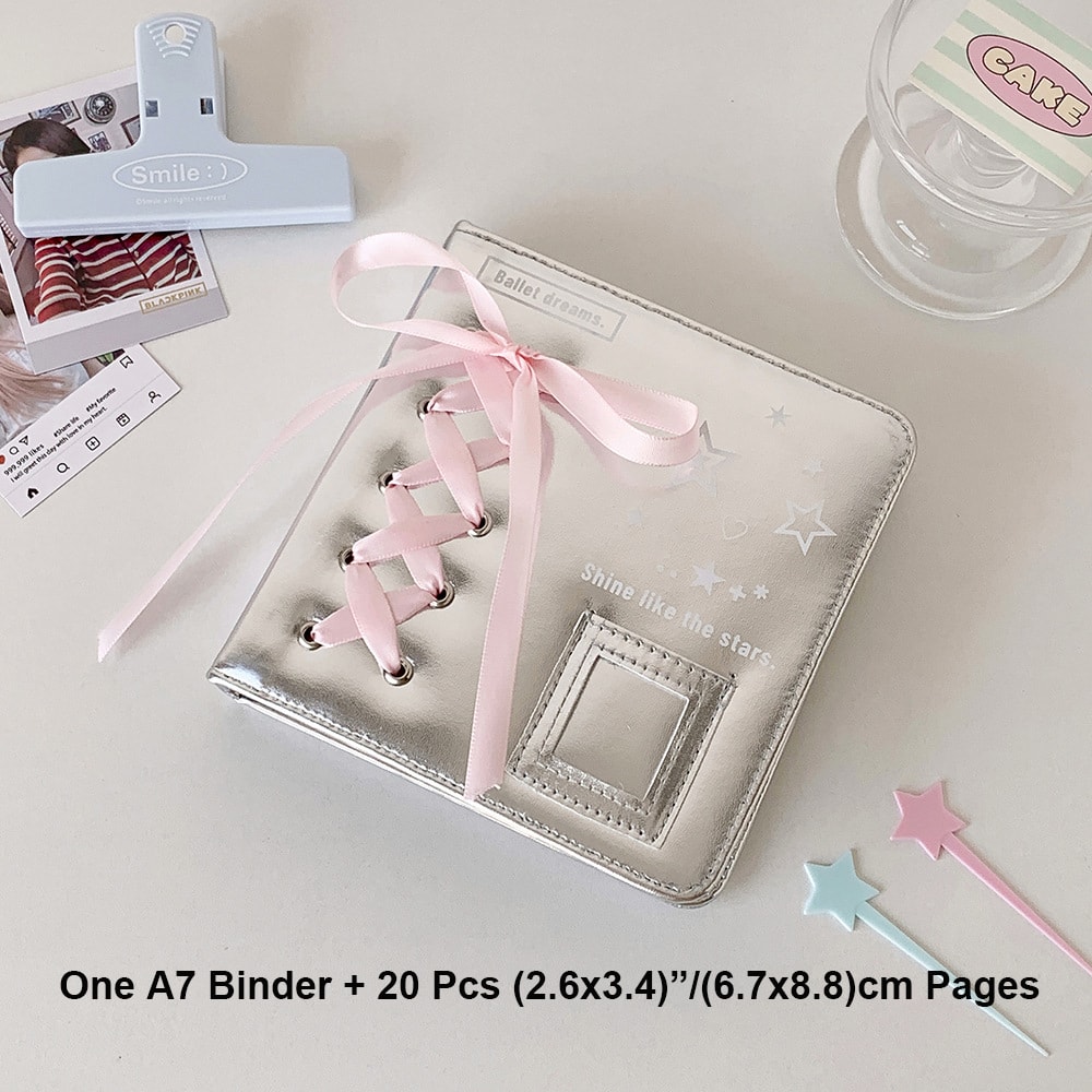 A5 A7 Silver PU Leather Photocard Binder Album, Pink Bowtie Decor for Instax Mini, Photos, Cards & Scrapbooking