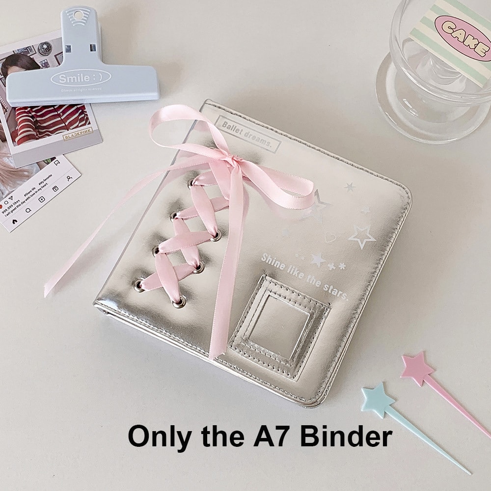 A5 A7 Silver PU Leather Photocard Binder Album, Pink Bowtie Decor for Instax Mini, Photos, Cards & Scrapbooking