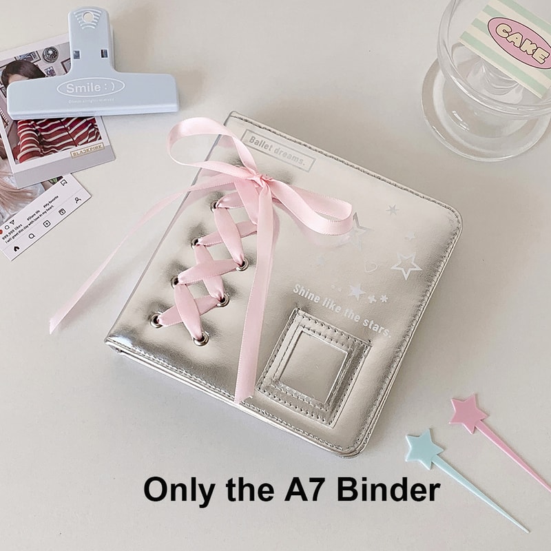 A5 A7 Silver PU Leather Photocard Binder Album, Pink Bowtie Decor for Instax Mini, Photos, Cards & Scrapbooking