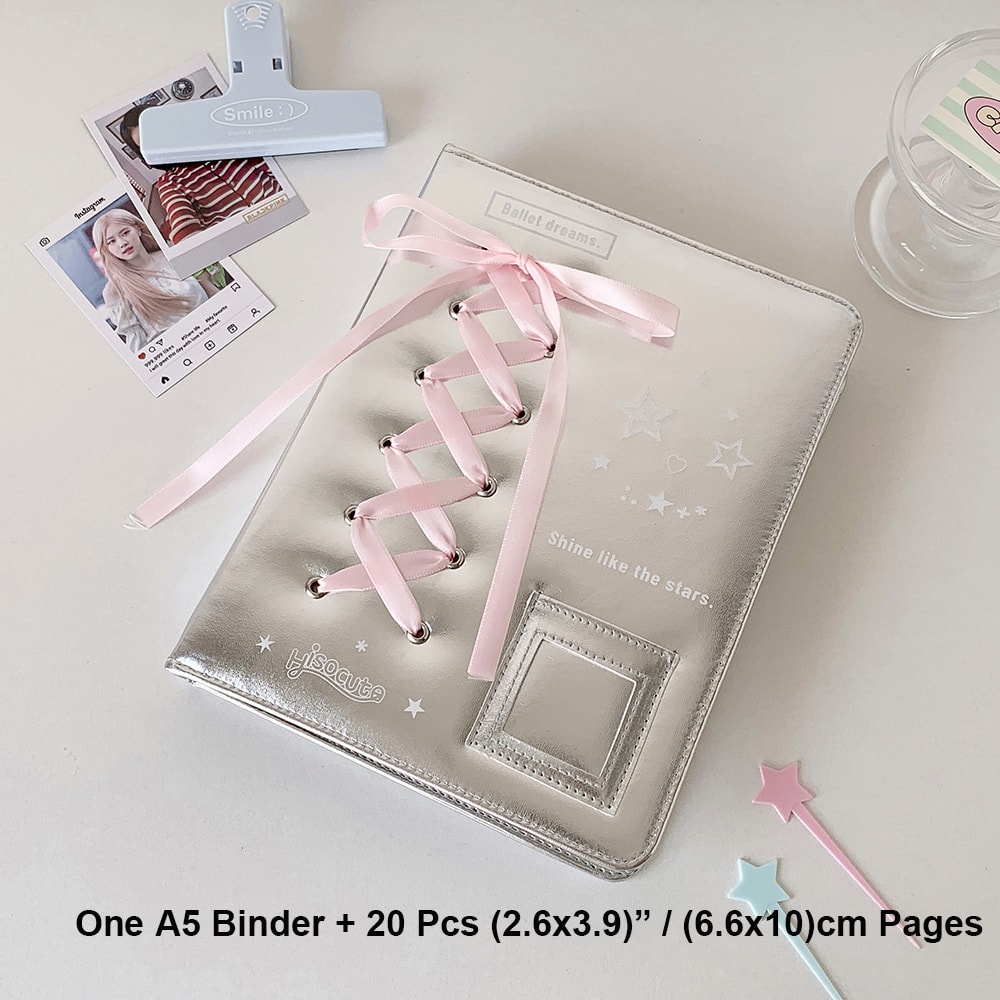 A5 A7 Silver PU Leather Photocard Binder Album, Pink Bowtie Decor for Instax Mini, Photos, Cards & Scrapbooking