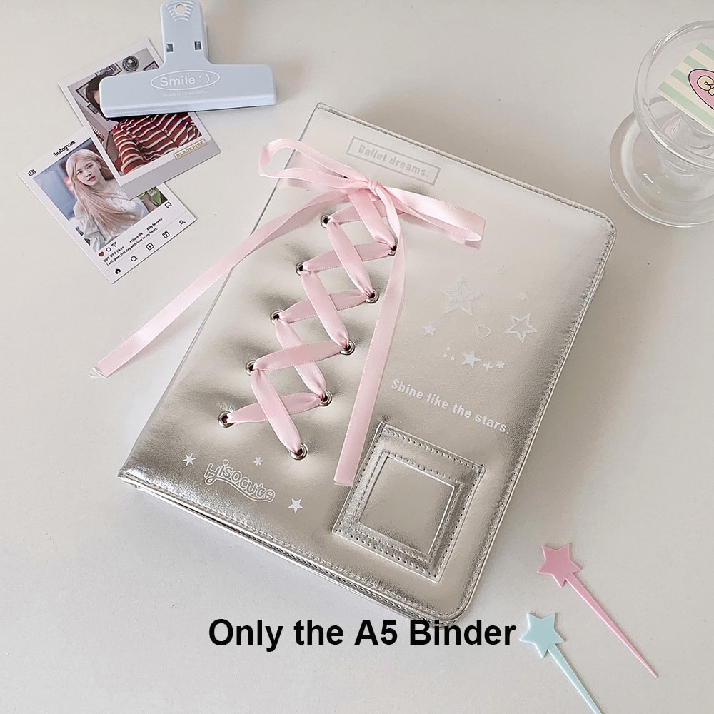 A5 A7 Silver PU Leather Photocard Binder Album, Pink Bowtie Decor for Instax Mini, Photos, Cards & Scrapbooking