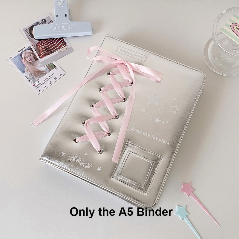 A5 A7 Silver PU Leather Photocard Binder Album, Pink Bowtie Decor for Instax Mini, Photos, Cards & Scrapbooking