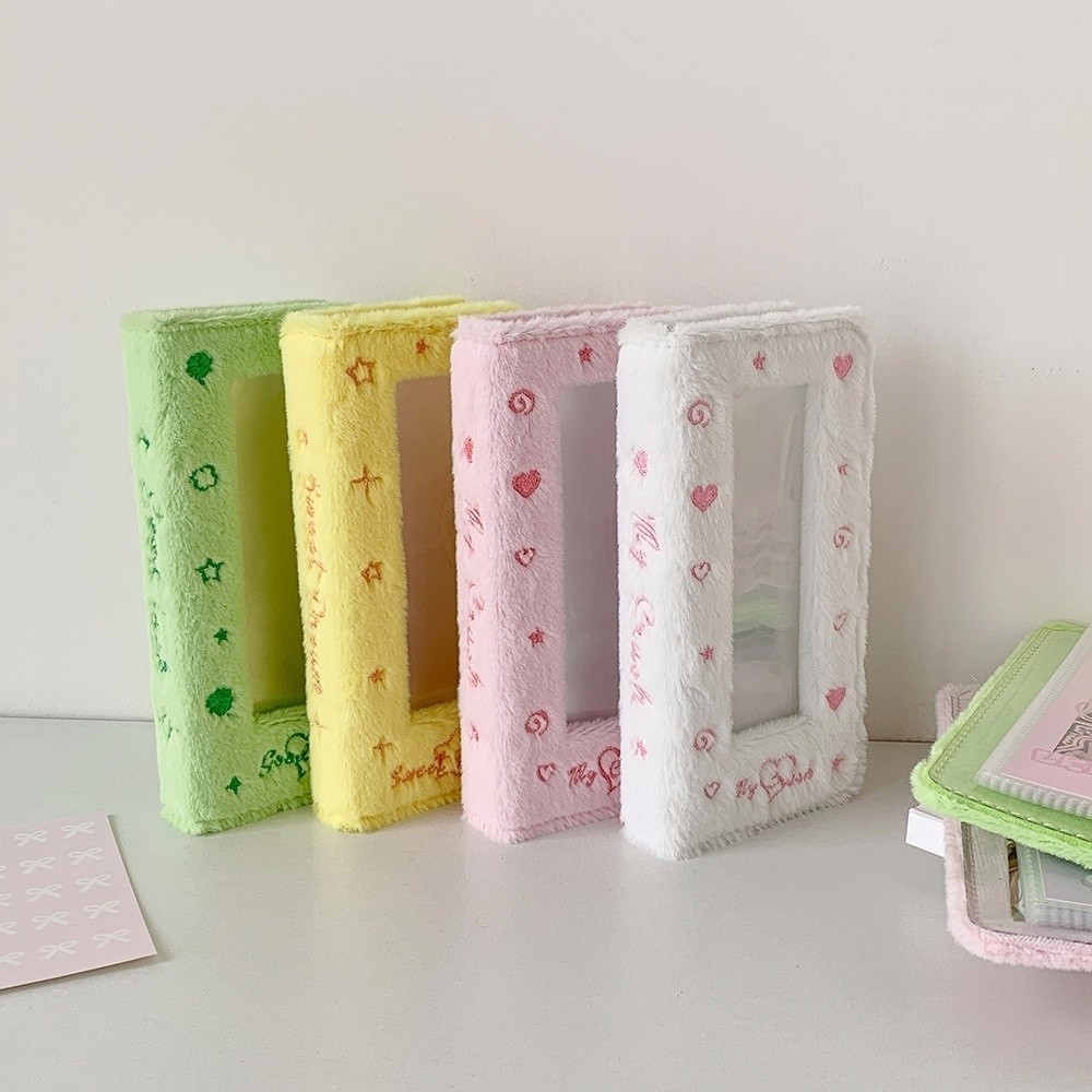 Cute Plush Mini Photocard Holder, 4 Grid Transparent PVC Card Holder for 20 Pages & 40 Photos, Star Photo Album Storage