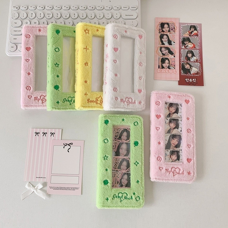 Cute Plush Mini Photocard Holder, 4 Grid Transparent PVC Card Holder for 20 Pages & 40 Photos, Star Photo Album Storage