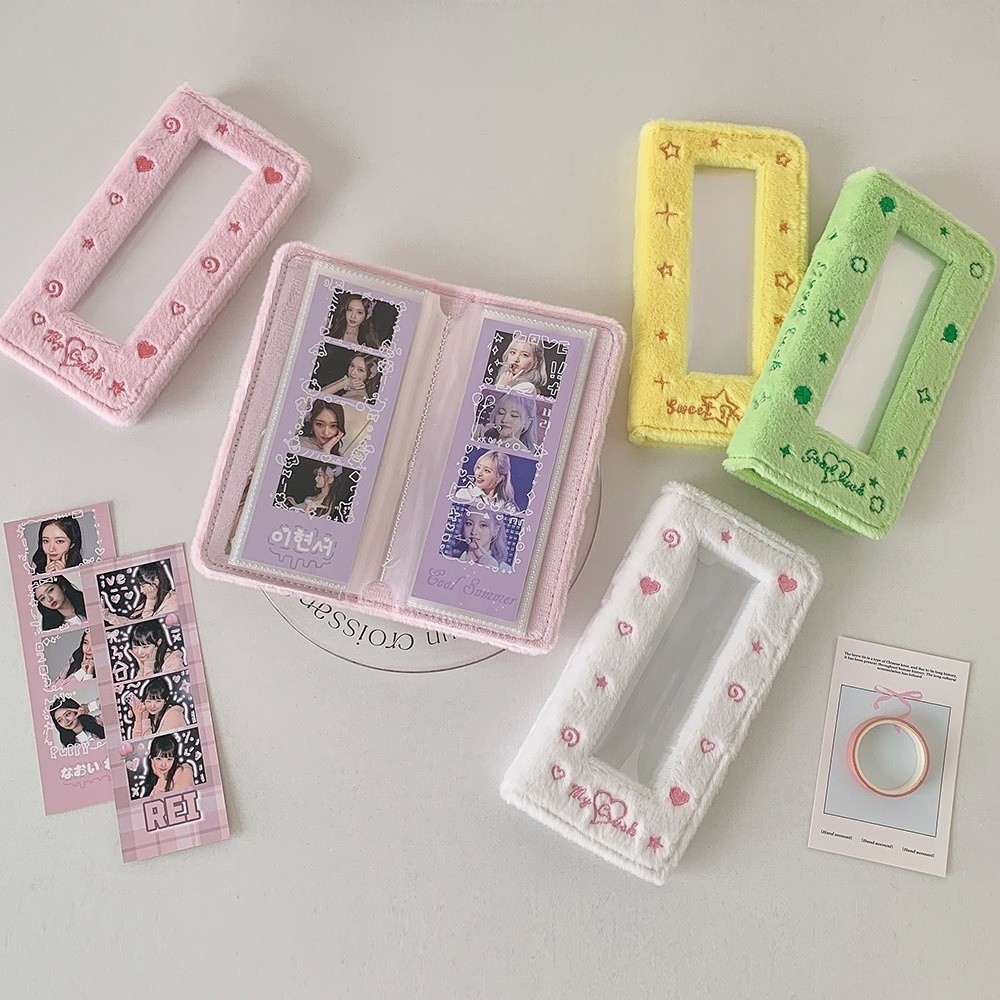 Cute Plush Mini Photocard Holder, 4 Grid Transparent PVC Card Holder for 20 Pages & 40 Photos, Star Photo Album Storage