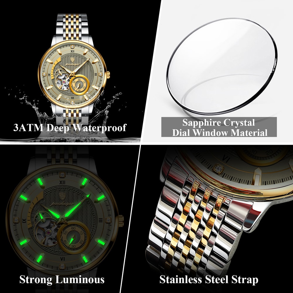 POEDAGAR Luxury Man Wristwatch, Hollow Tourbillon Stainless Steel Watch, Automatic Mechanical Luminous Men Reloj