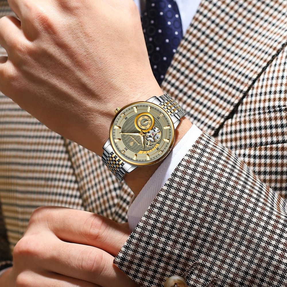 POEDAGAR Luxury Man Wristwatch, Hollow Tourbillon Stainless Steel Watch, Automatic Mechanical Luminous Men Reloj