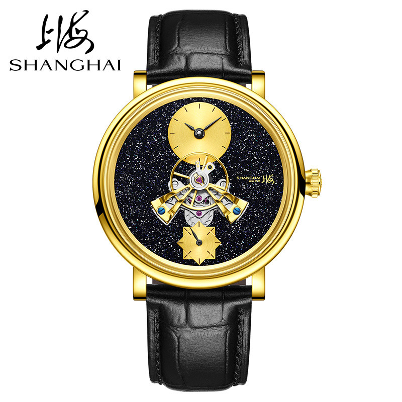 Men Mechanical Watch Shanghai Movement Dome Mirror Sapphire Crystal Luxury Tourbillon Leather Strap 0