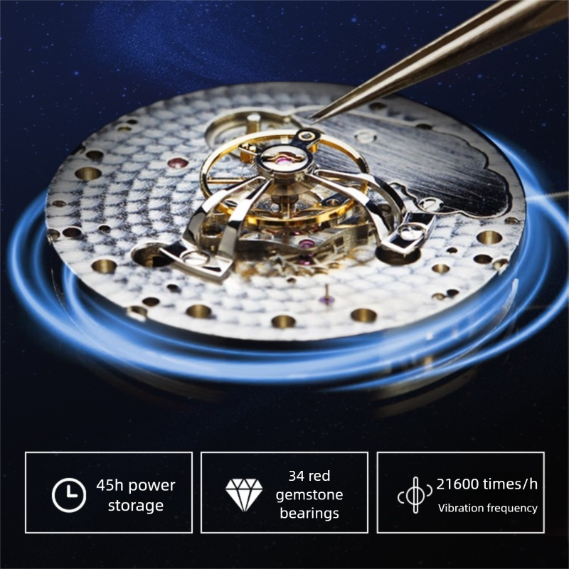 Men Mechanical Watch Shanghai Movement Dome Mirror Sapphire Crystal Luxury Tourbillon Leather Strap 3