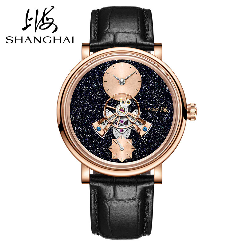 Men Mechanical Watch Shanghai Movement Dome Mirror Sapphire Crystal Luxury Tourbillon Leather Strap 7