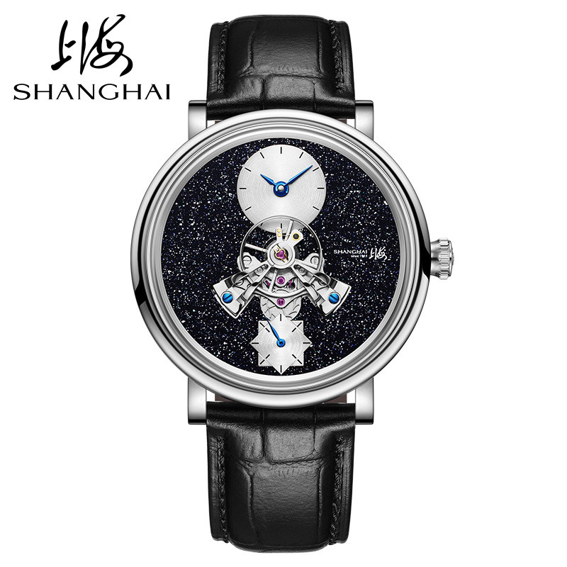 Men Mechanical Watch Shanghai Movement Dome Mirror Sapphire Crystal Luxury Tourbillon Leather Strap 9