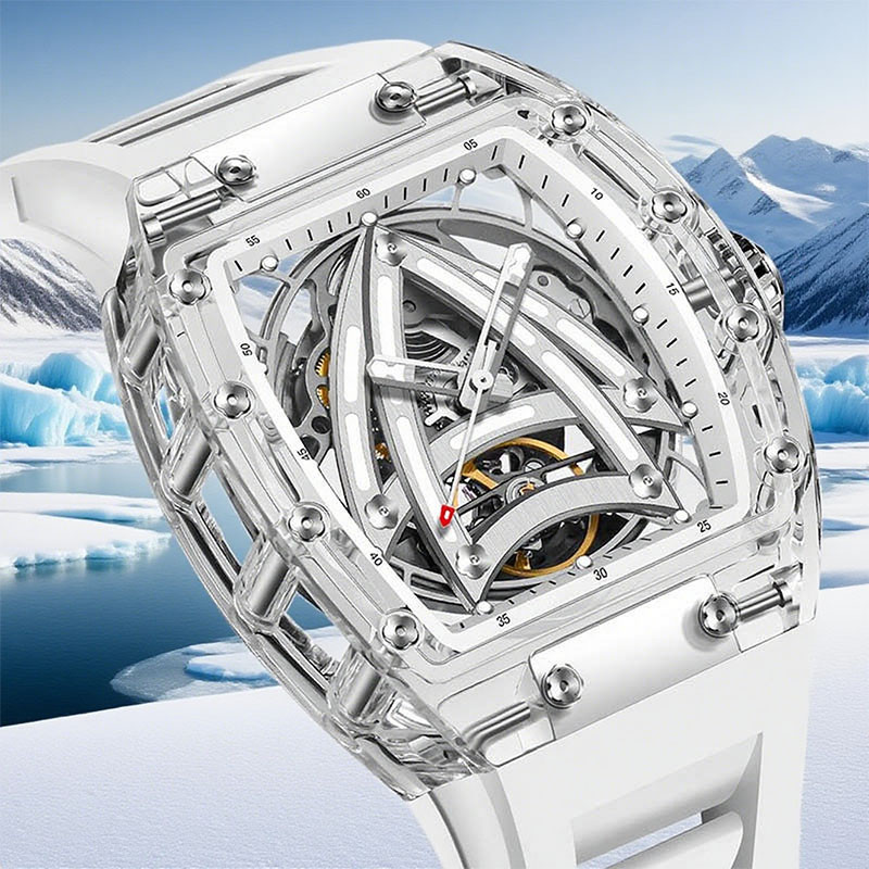 Luxury PINDU Men Mechanical Watch, Skeleton Design, Sapphire Glass, Waterproof Stainless Steel Automatic Wristwatch