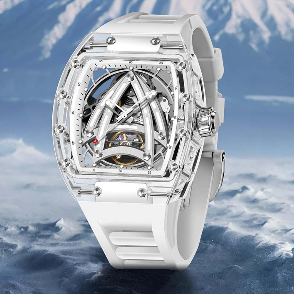 Luxury PINDU Men Mechanical Watch, Skeleton Design, Sapphire Glass, Waterproof Stainless Steel Automatic Wristwatch