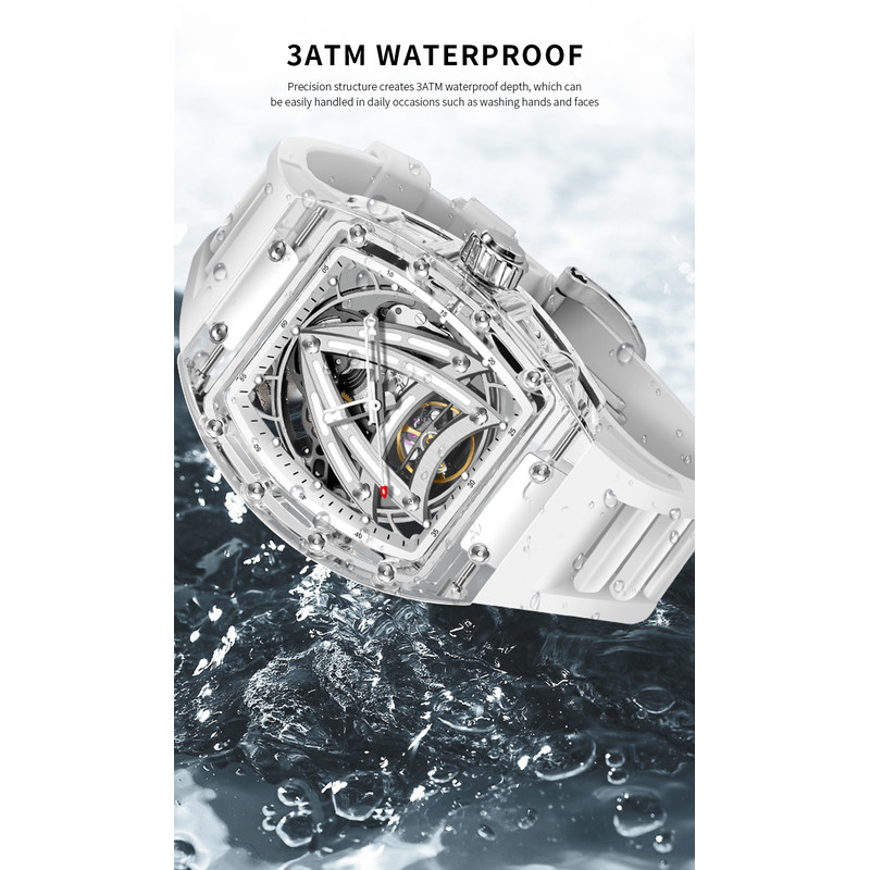 Luxury PINDU Men Mechanical Watch, Skeleton Design, Sapphire Glass, Waterproof Stainless Steel Automatic Wristwatch