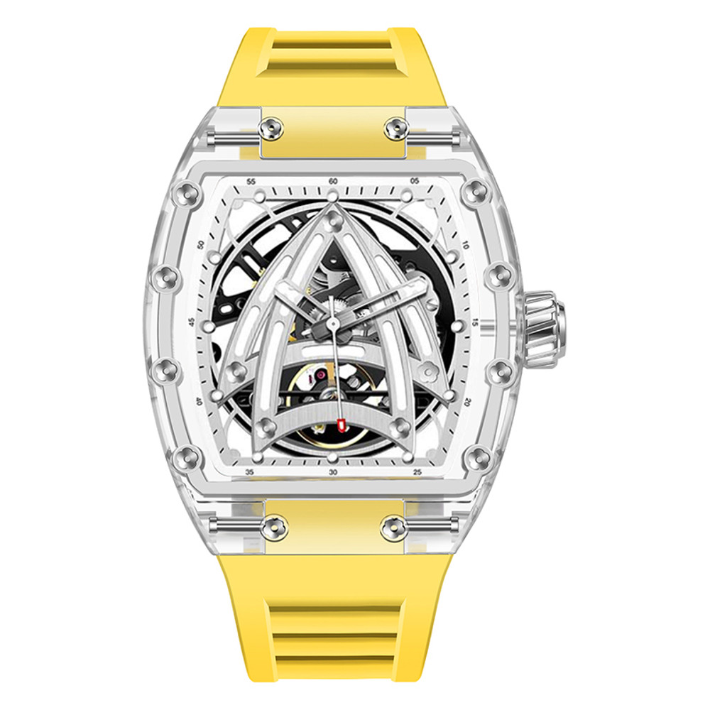 Luxury PINDU Men Mechanical Watch, Skeleton Design, Sapphire Glass, Waterproof Stainless Steel Automatic Wristwatch