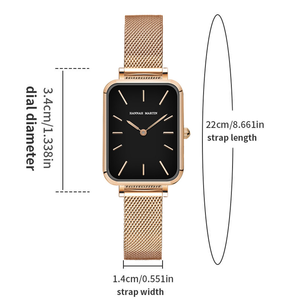 Rose Gold Square Women Mesh Strap Watch, Stainless Steel Case, Simple Fashion Japanese Movement Watch