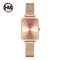Rose Gold Square Women Mesh Strap Watch, Stainless Steel Case, Simple Fashion Japanese Movement Watch