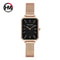 Rose Gold Square Women Mesh Strap Watch, Stainless Steel Case, Simple Fashion Japanese Movement Watch