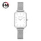 Rose Gold Square Women Mesh Strap Watch, Stainless Steel Case, Simple Fashion Japanese Movement Watch