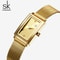 Delicate Rectangle Dial Gold Slim Watch for Women, Mesh Strap Waterproof Quartz Women's Elegant Timepiece