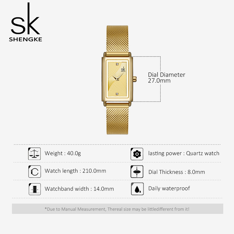 Delicate Rectangle Dial Gold Slim Watch for Women, Mesh Strap Waterproof Quartz Women's Elegant Timepiece