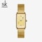 Delicate Rectangle Dial Gold Slim Watch for Women, Mesh Strap Waterproof Quartz Women's Elegant Timepiece