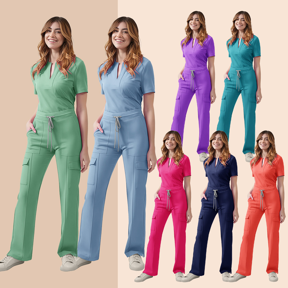 Womens Medical Scrubs Uniform Nurse Scrub Set with Pocket Top & Pants 2 Piece Work Wear