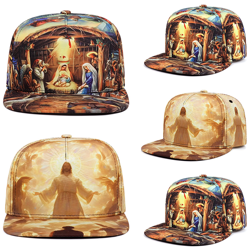 Jesus Print HipHop Hat for Men, Personalized Flat Brim Cap, Stylish Daily Casual Sunshade Baseball Hat for Women