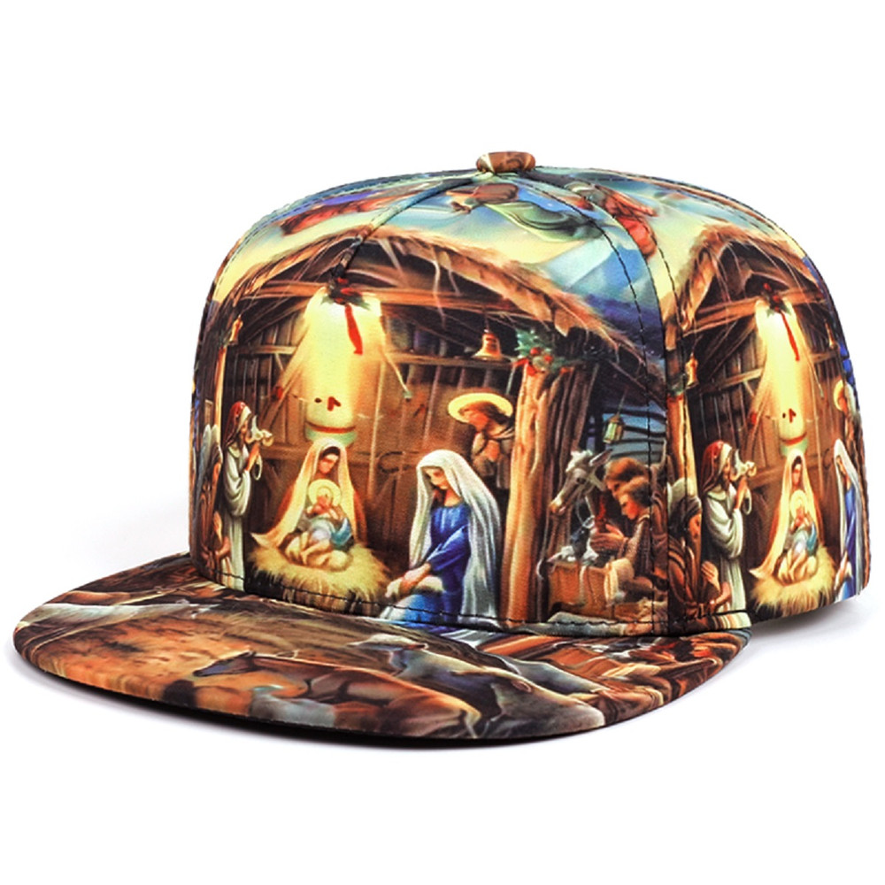 Jesus Print HipHop Hat for Men, Personalized Flat Brim Cap, Stylish Daily Casual Sunshade Baseball Hat for Women