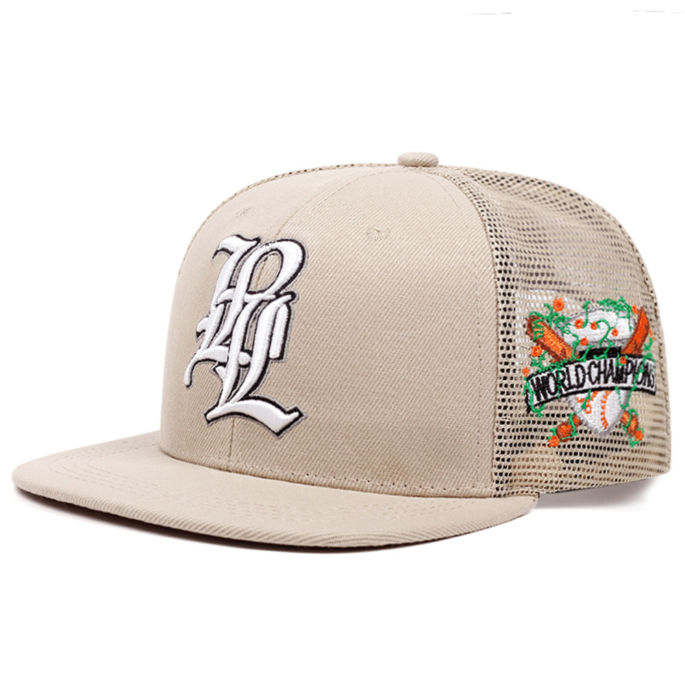LPL Embroidered Flat Edge Mesh Hat, Fashion Baseball Cap for Men, Women, Hip Hop Style, Outdoor Sun Protection Hat