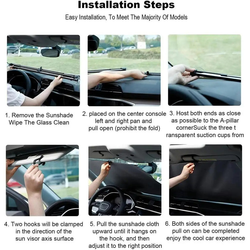 Retractable Car Sunshade Auto Front Windshield Sun Visor for Heat Protection | Universal Fit & Roll Up Closure