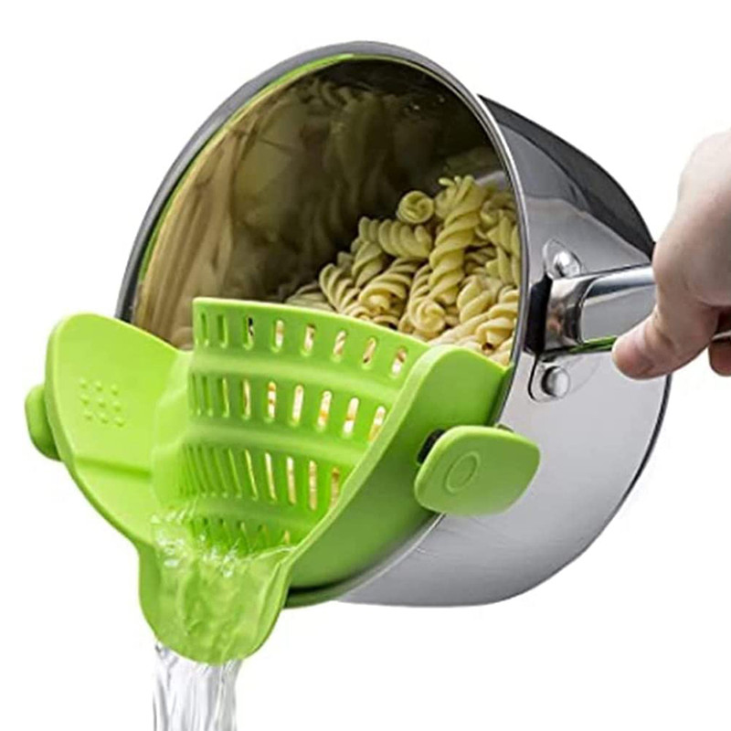 Clip On Silicone Strainer for Pots and Pans, Kitchen Drain Rack for Pasta, Noodles, Vegetables, Fruits, Colander Tool