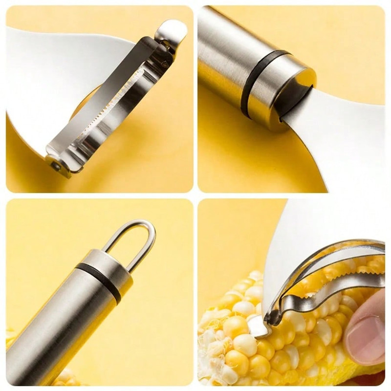 Serrated Corn Stripper Cutter, Stainless Steel Corn Peeler, Cob Shaver Planer, Fruit Vegetable Kitchen Gadget Tool