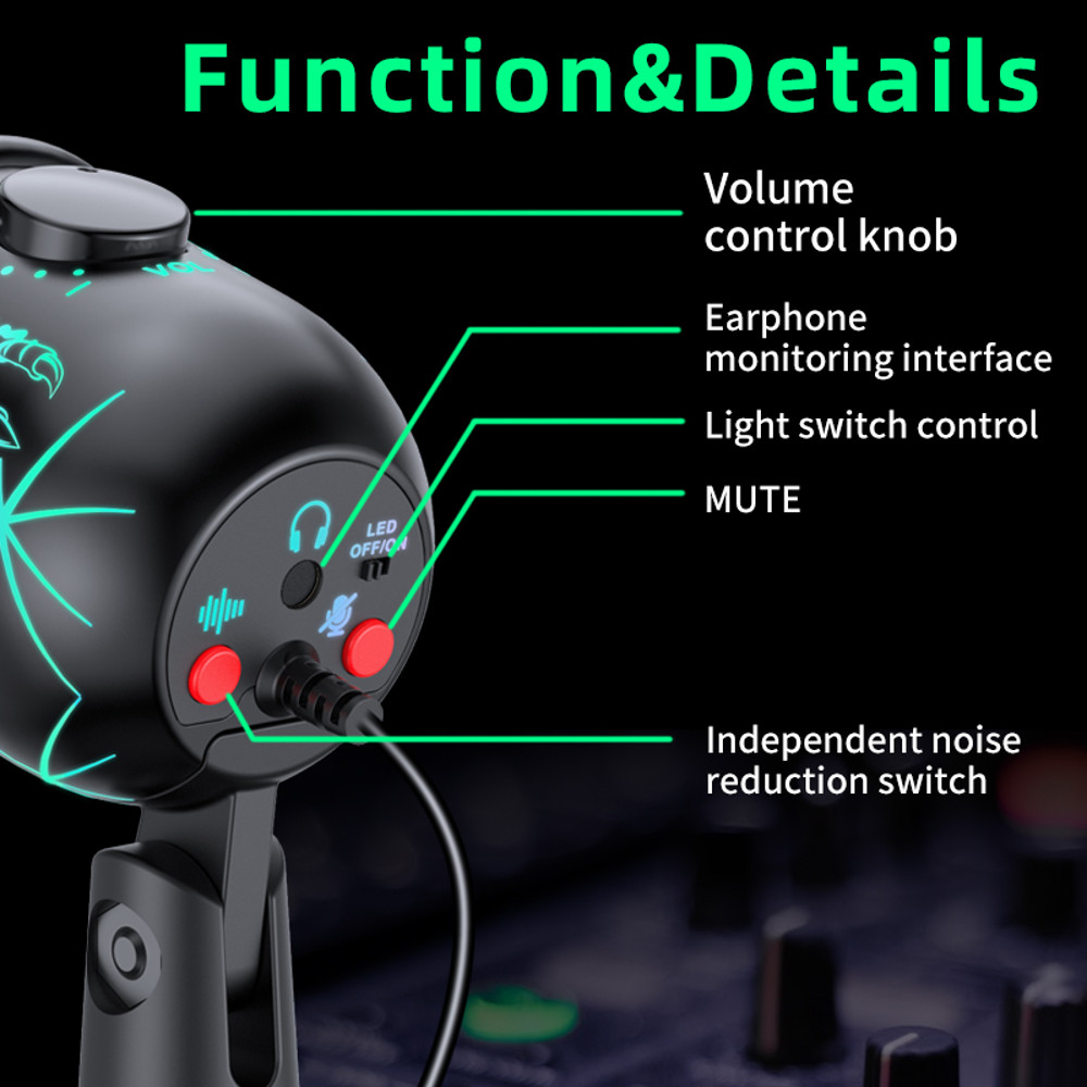 USB Microphone For Gaming And Streaming PC Mac Mic With RGB Lights Mute Noise Reduction Stereo Moni 1