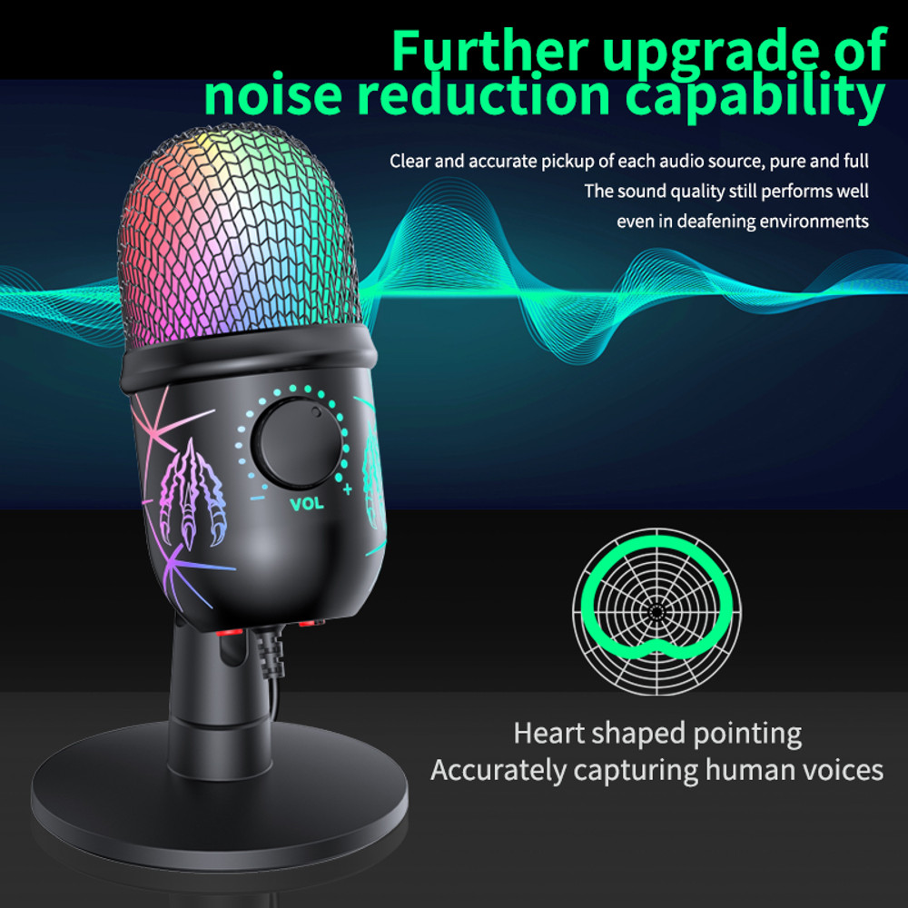 USB Microphone For Gaming And Streaming PC Mac Mic With RGB Lights Mute Noise Reduction Stereo Moni 2