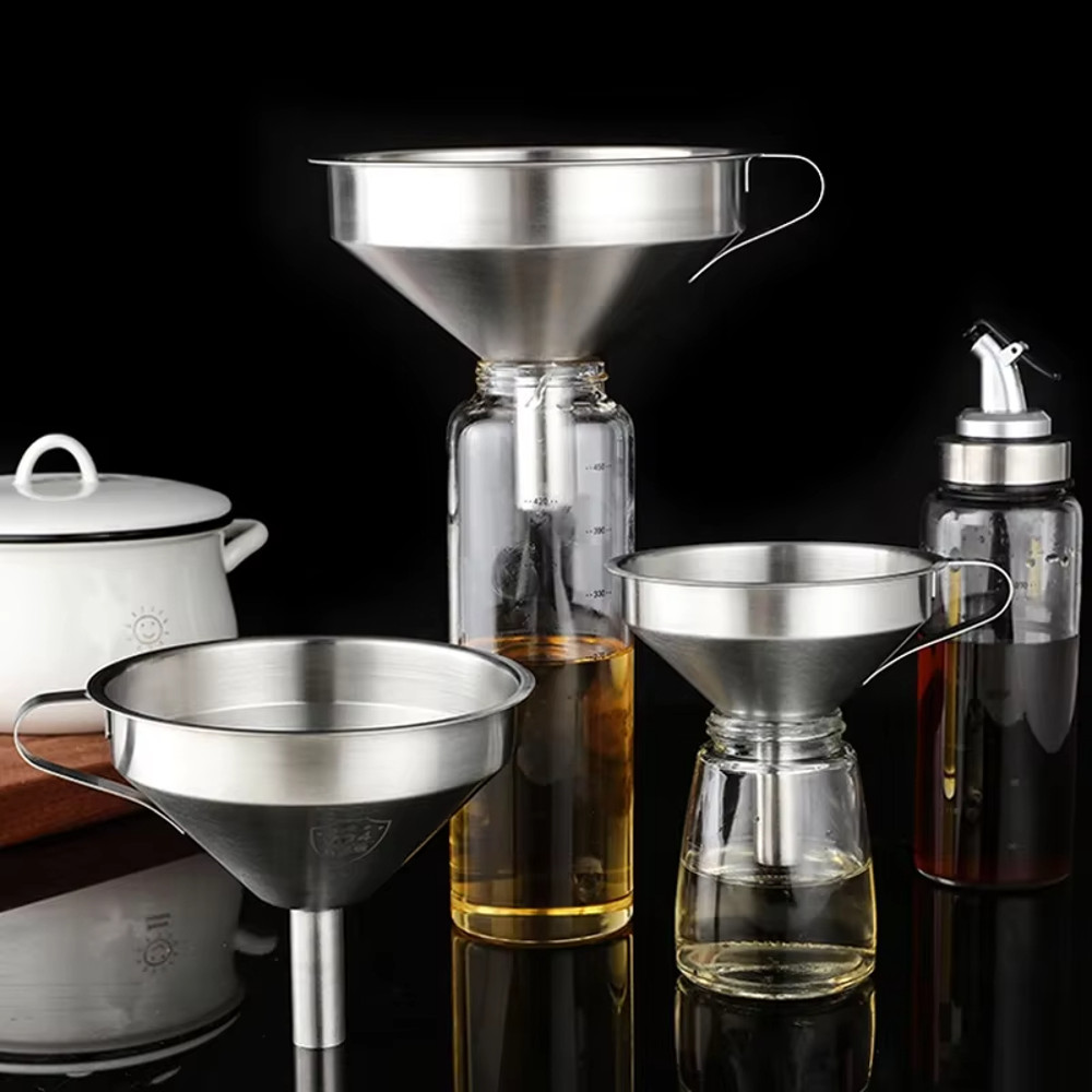 Stainless Steel Funnel Kitchen Oil Funnel, Small Liquid Strainer Funnel, Metal Food Oil Filter for Bottles