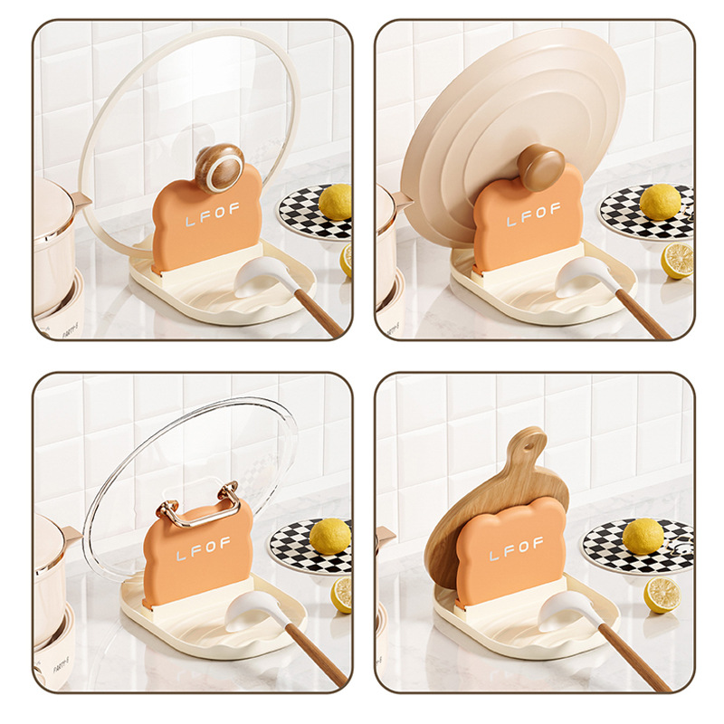 Multifunctional Pan Pot Lid Holder Stand Rack, Spoon Rest Organizer, Spatula Soup Spoon Storage Shelf for Kitchen