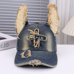 adjustable size 3d ear decoration baseball cap, unisex fashionable hole design, trendy versatile sun protection cap