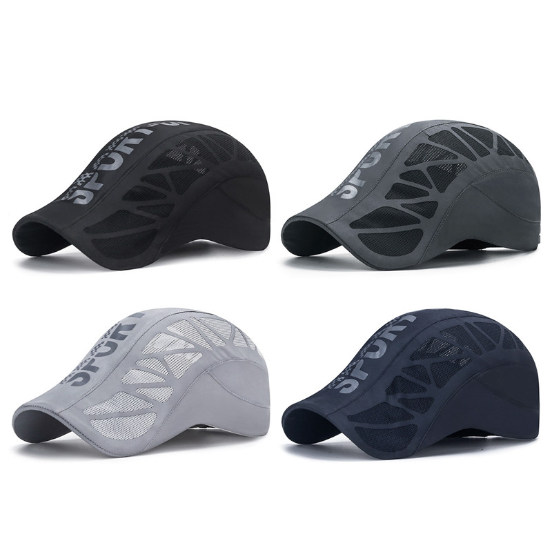 Quick Dry Men Sports Hat, Golf Driving Cycling Cap, Letter Print Newsboy Flat Ivy, Breathable Net Mesh Summer Baseball